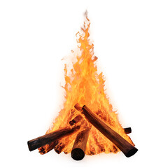 Cozy Bonfire with Glowing Flames, Isolated on White Background