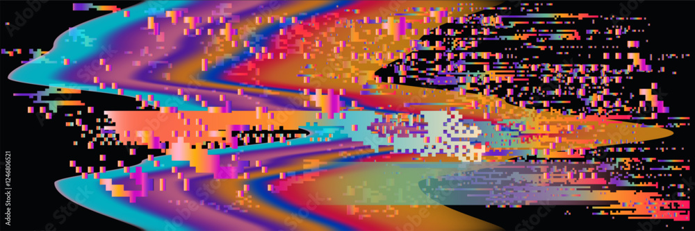 Aufkleber abstract glitchy background resembling a corrupted vhs tape with holographic light leaks and pixel n