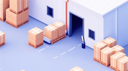 Smart warehouse setup with automated systems, efficiently packed boxes, and high shelving units, representing effective inventory control