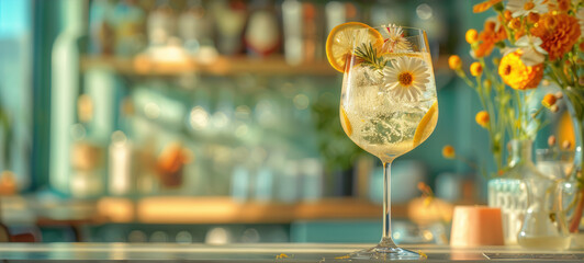 Refreshing Prosecco cocktail with elderflower and lemon zest