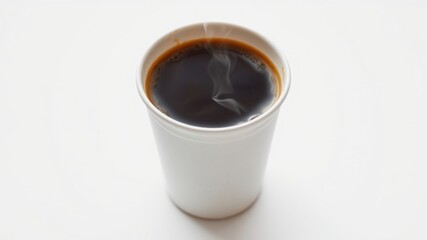 A steaming cup of black coffee in a disposable container, perfect for a quick caffeine boost
