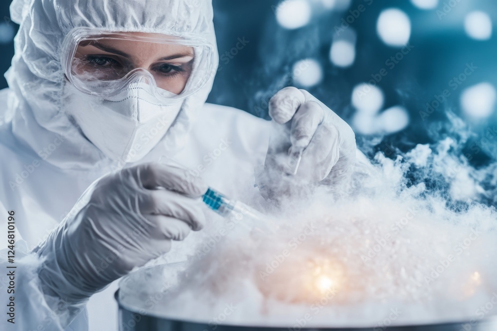Poster A scientist in a white lab coat working with superconductors in a cryogenic lab