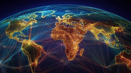 Obraz premium Digital globe with connected trade routes, global network, world trade. 