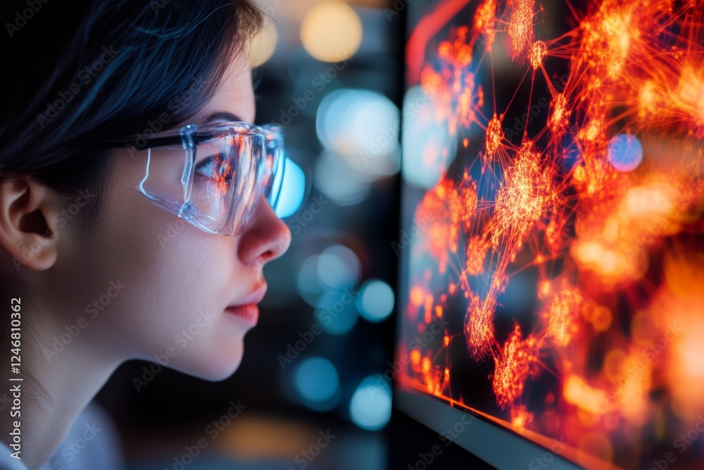 Aufkleber A scientist using a particle accelerator, analyzing high-energy collisions on a digital screen