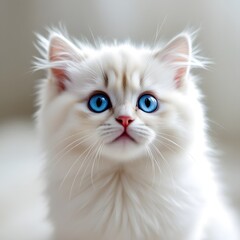 Beautiful White Kitten With Striking Blue Eyes in Soft Lighting