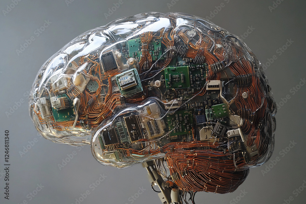 Fototapete futuristic brain design featuring circuit board elements merging technology with organic structure
