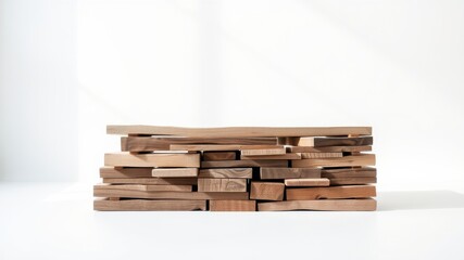 Abstract Wooden Structure, Stacked Lumber Arrangement with Natural Variations in Tone and Texture