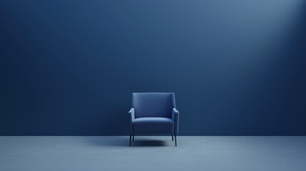 blue armchair on blue wall living room