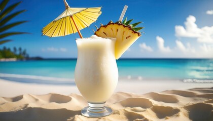 Indulging in tropical bliss with vibrant drinks on a sunlit beach paradise