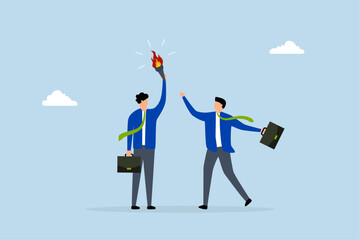 Successor plan, intelligent business leader transferring responsibilities to successor