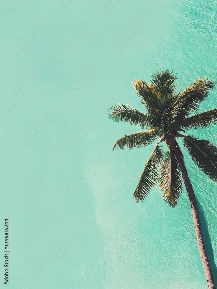 Poster tropical beach view with coconut palm and clear turquoise water invites relaxation and tranquility i