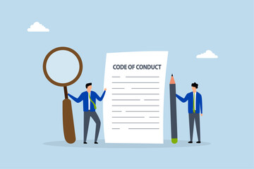 Code of conduct,  businessman writing code of conduct document