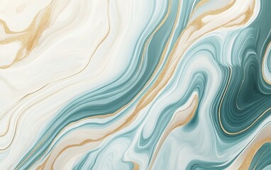 Obraz premium Fluid marble art with teal, gold, and white mixing in beautiful, organic swirls and abstract design