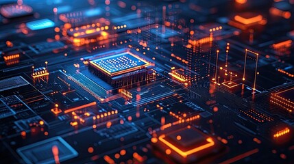 Vector Futuristic Technology Background, Featuring Electronic Microchips and Digital Innovation Concepts for Business Development, Smart Solutions, and Industry 4.0.