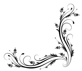 Corner text divider with wave ornament with leaves, flowers and abstract lines. Graceful decorative element for decor and greeting or invitation card design.