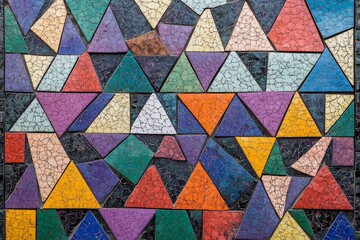 Colorful mosaic pattern featuring diverse geometric shapes in a vibrant design
