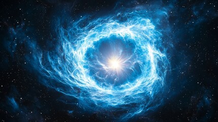 Obraz premium Bright Cosmic Nebula with Swirling Blue Energy Rays