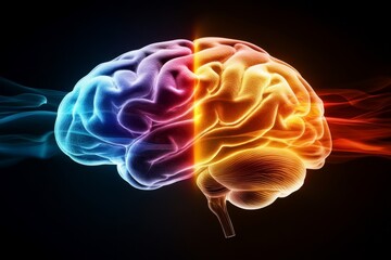 A human brain hologram glowing with neural connections, symbolizing mental processes