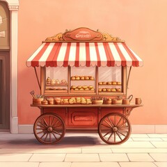 Italian pastry cart street food vendor sunny day