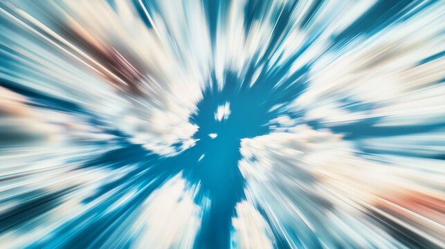 Abstract zoom effect on a blue sky with white fluffy cloud and light movement