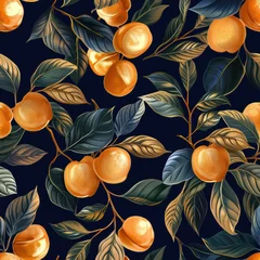 Gardinen Küche Muster  Luxurious golden peach pattern with rich fruit details and vibrant leaves  © PuriStudio
