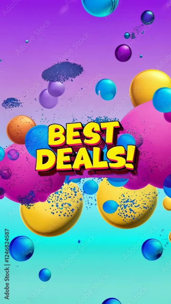 Poster a colorful background with many balloons and the words best deals written in red. the balloons are i