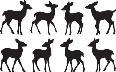 Baby deer silhouette set and vector illustration design, using flat black color on a white background.