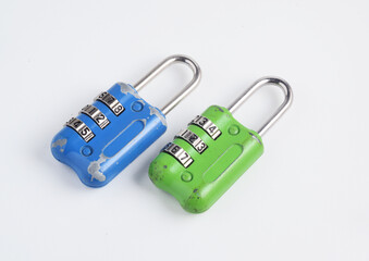 3 digit combination padlock. Travel luggage lock. Blue and green closed suitcase lock. Travel...