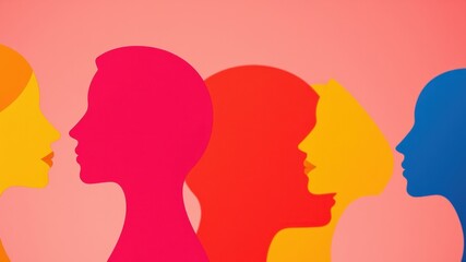 Vibrant Colorful Female Silhouettes in Profile View, Representing Diversity and Unity