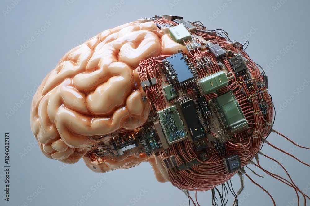 Fototapete futuristic brain design featuring circuit board elements merging technology with organic structure