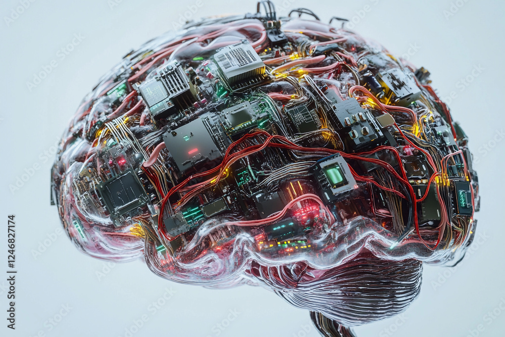 Fototapete futuristic brain design featuring circuit board elements merging technology with organic structure