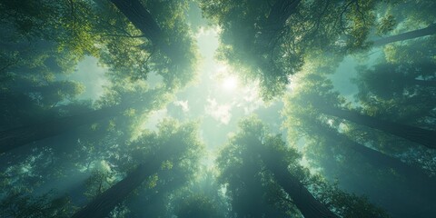 Obraz premium Serene forest canopy tranquil nature landscape lush green environment upward perspective