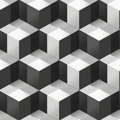 Obraz premium mind bending 3D cube illusion tile pattern in black and white colors, creating geometric visual effect
