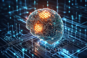 Innovative digital brain concept representing artificial intelligence on circuit board