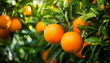 fresh organic oranges in an orchard 