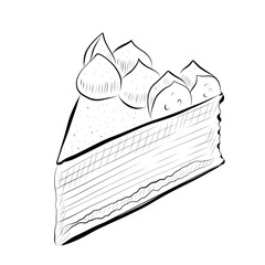 Line drawing. Food line art - piece of tiramisu cake.