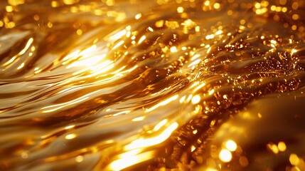 Naklejka premium Glimmering Waves of Golden Liquid in Bright Light