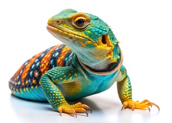Obraz premium Crisp, white background showcases the common collared lizard's bright colors and detailed scales.