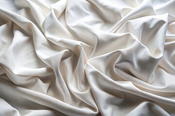 Obraz premium Crumpled white fabric mockup: A minimalist, tilt-shift, overhead view. Textile backdrop.