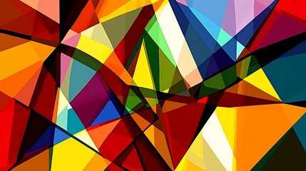 Obraz premium A vibrant and dynamic geometric artwork featuring a kaleidoscope of overlapping shapes and colors