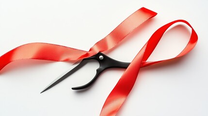 cutting the ribbon on white background.