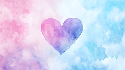 Watercolor pastel in pink, purple, and blue background with a heart