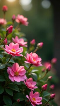 Veladas de primavera con flores rosas frescas en un jard?n rosa, fresco, naturaleza