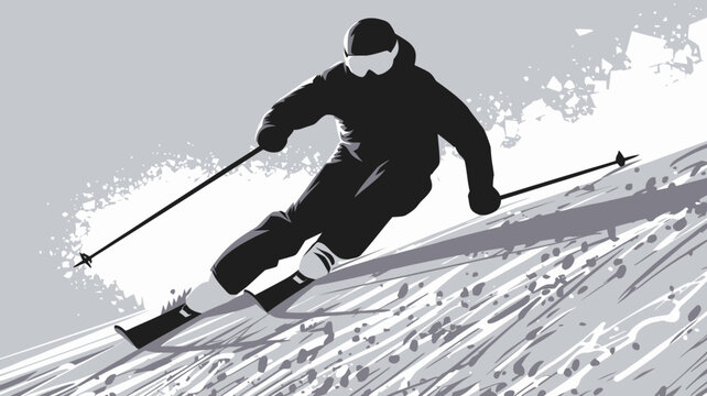 Skiing Silhouette Vector Illustration of a Skier on a Snowy Mountain