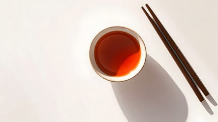 Warm cup of tea with chopsticks on a light background