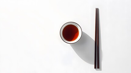Simple Cup of Tea with Chopsticks on Minimalist White Background