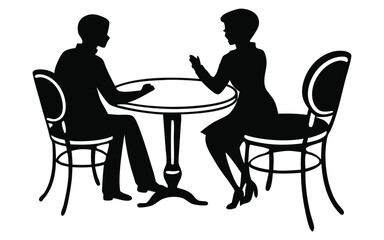 Silhouette of Two People Having a Conversation at a Round Table