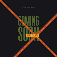 coming soon stay tuned on dark background social media post design trendy template