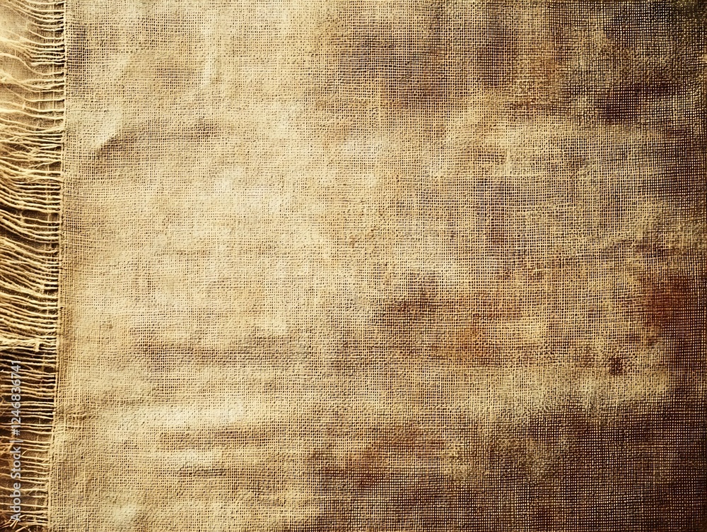 Poster Rustic Burlap Fabric Textile Texture with Fringe for Vintage and Craft Background : Generative AI