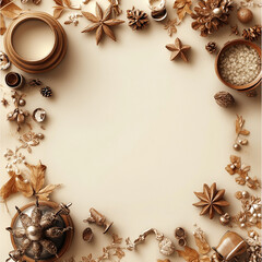 A decoration on wooden background wit spices on it Made with generative AI